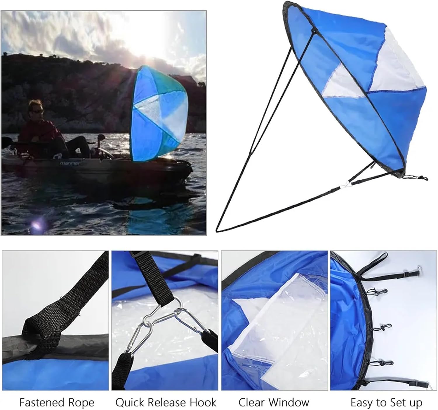 Kayak Wind Sail 108cm Foldable Canoe Sail Portable Kayak Wind with Storage Bag Accessories
