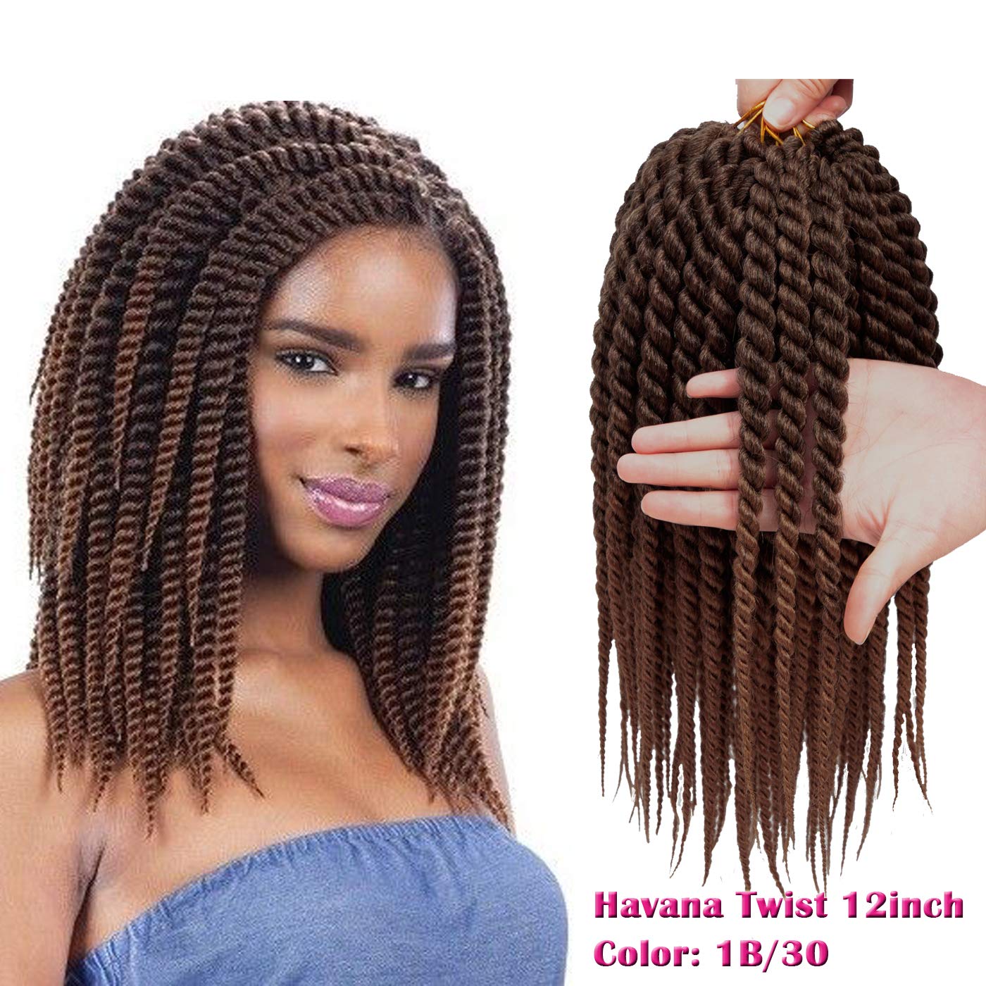 Karida 12inch Havana Twist Crochet Hair 6Pack/Lot Havana Twist Crochet Braids Jumbo Senegalese Twist Synthetic Crochet Braiding Hair Extensions 12 Roots/Pack (T1B/30)