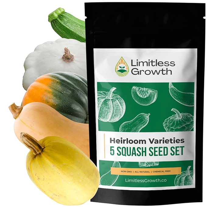 五种经典南瓜种子组合 - 意大利南瓜、巴特南南瓜、小女王橡果南瓜、 zucchini、白色扇贝南瓜 - 适合加拿大花园的南瓜种子