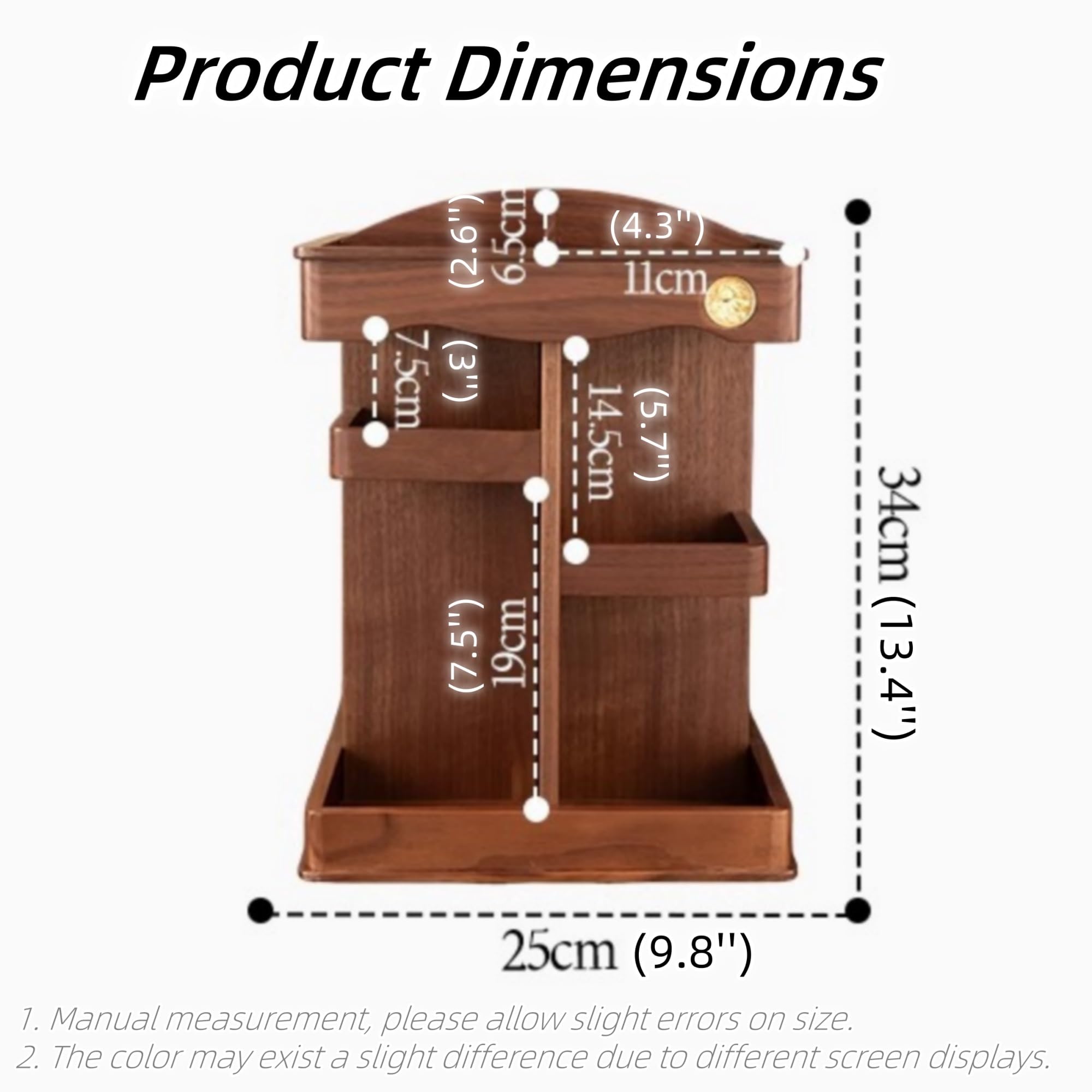 Organizzatore rotante per trucco con porta pennelli, organizer quadrato da banco in legno, per cosmetici, cura della pelle, profumi, rossetti, camera da letto