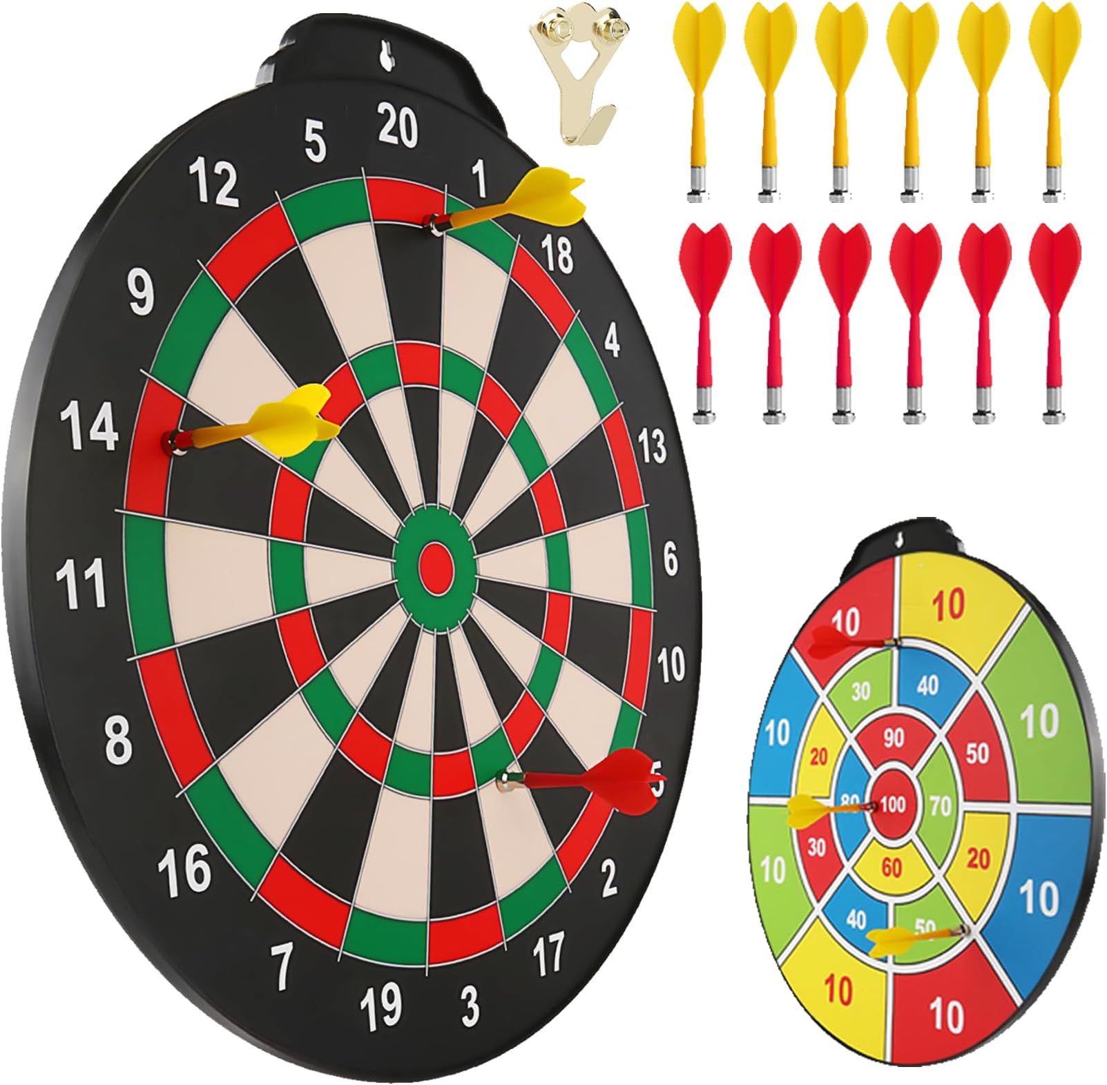 Esjay 18 inch Magnetic Dart Board Set, Safe Dart Game for Kids, Best Boy Toys Gift Indoor Outdoor Game with 12 Darts, Double Sided Large Size Dartboard for 8+ Years Old