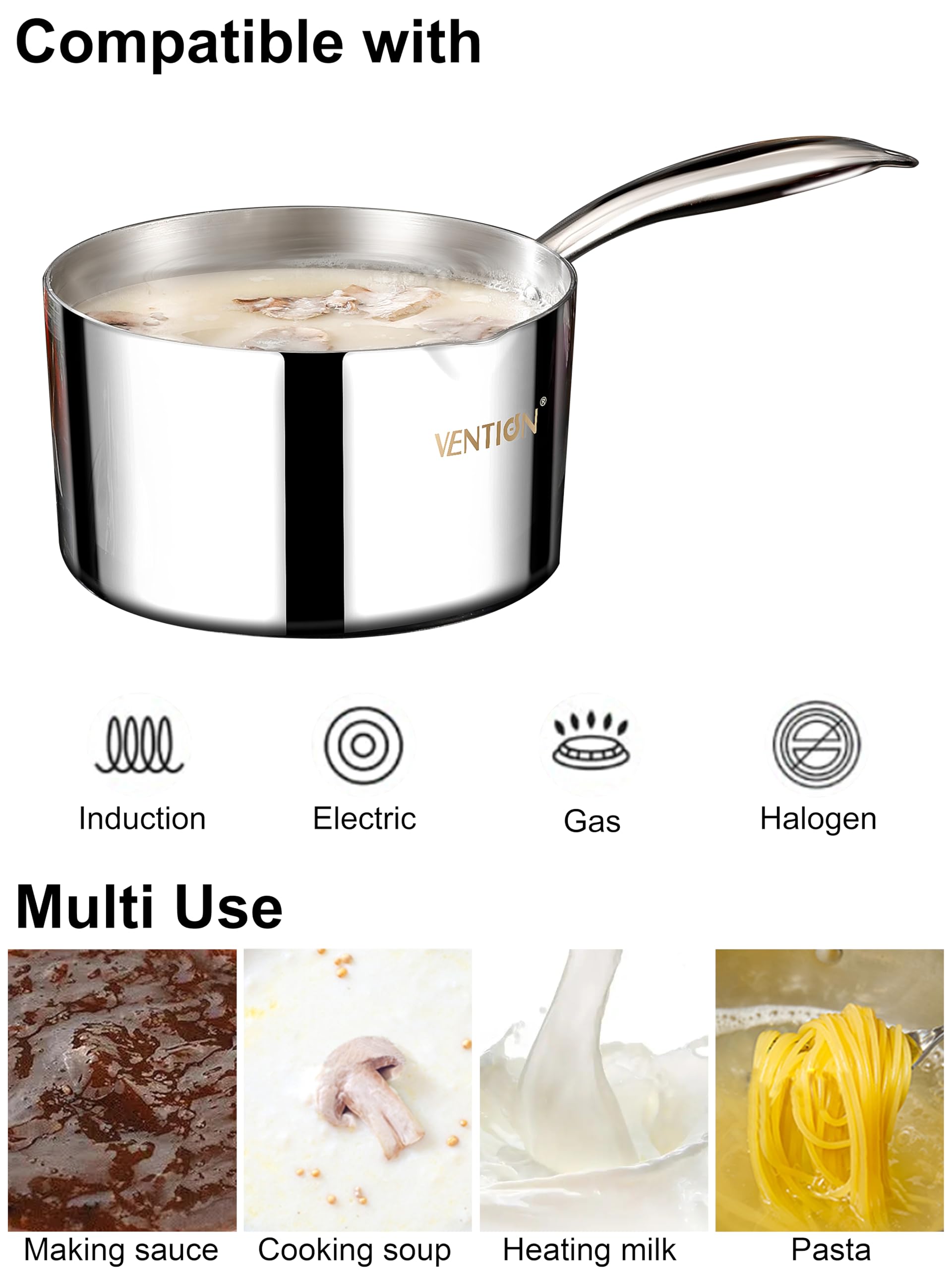 VENTION Stainless Steel Saucepan - 1.4qt -6