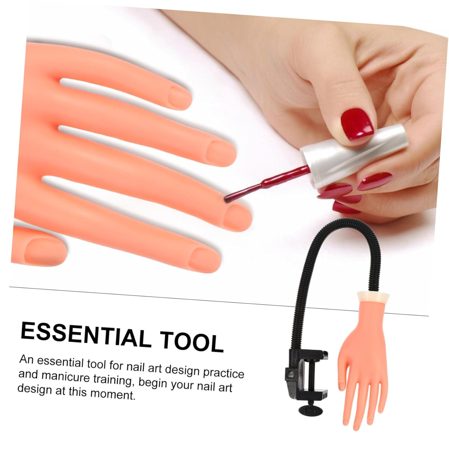 Flexible Nail Practice Model Hand for Manicure Training Realistic Movable Fake Hand with Smooth Surface Lightweight Plastic Nail Art Display for Beginners and Salon Artists