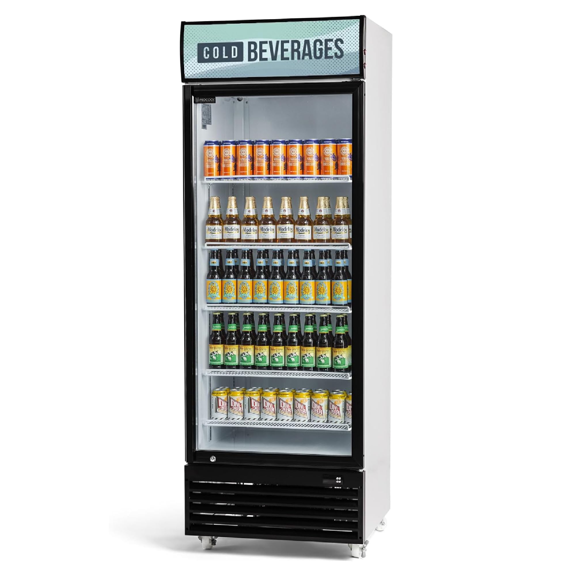 Procool White Display Refrigerator, 19.4 CuFt, 1 Door, Cold Beverages Sign