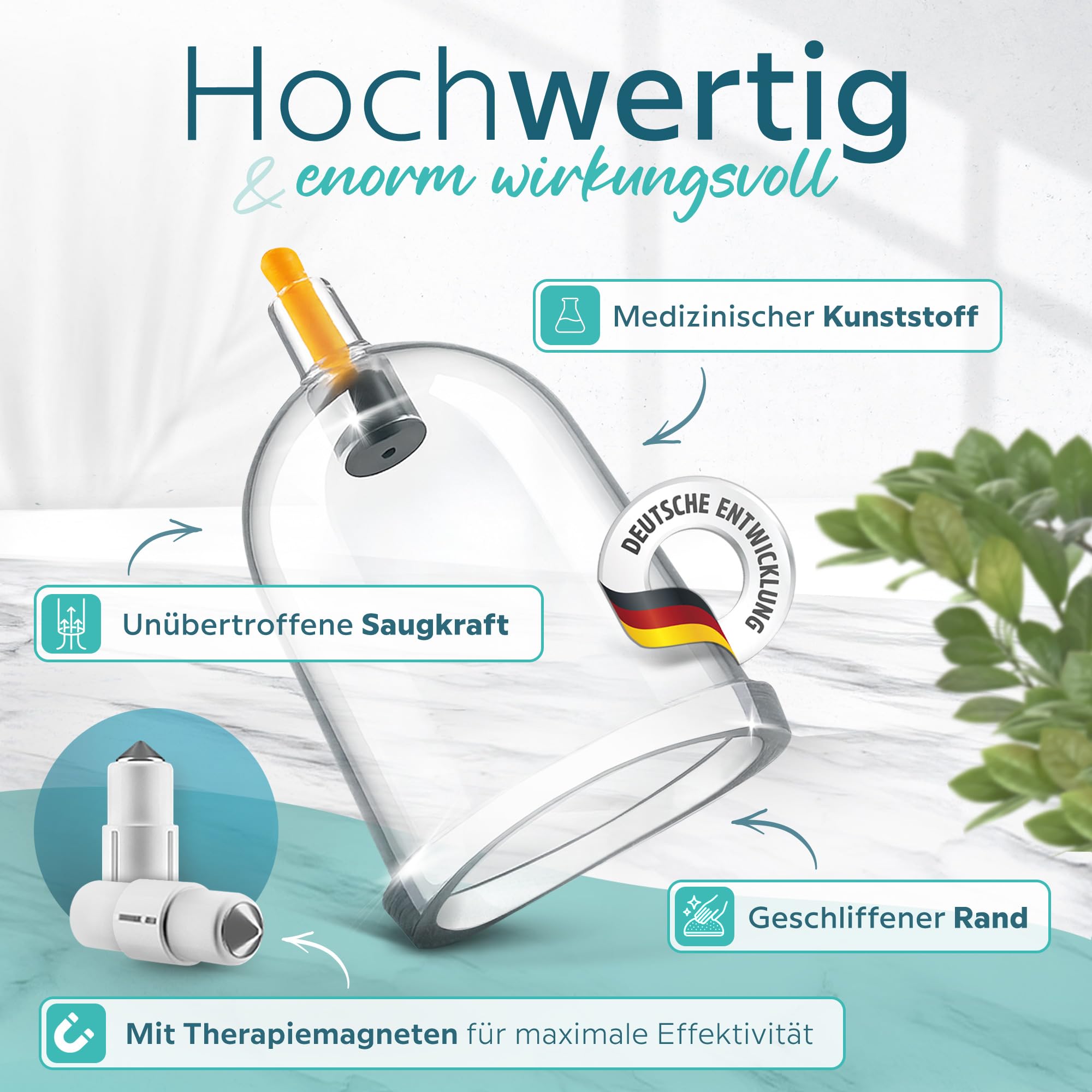 KURGLAS Schröpfgläser mit Vakuumpumpe [14 Stück] - Medizinische Schröpfen mit Therapiemagneten & Faszienschaber - Schröpfset mit e-Book - Schröpfglas aus Kunststoff - Gegen Verspannungen & Cellulite