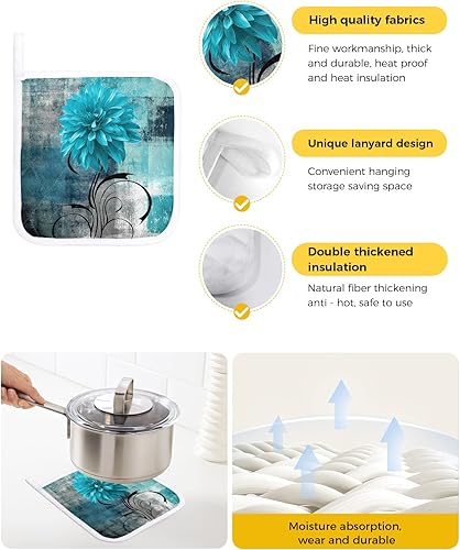 Miniatura 2 de Paquete de 2 soportes para ollas para cocina, azul y verde, degradado, turquesa, dalia, floral, a prueba de calor, almohadillas calientes,