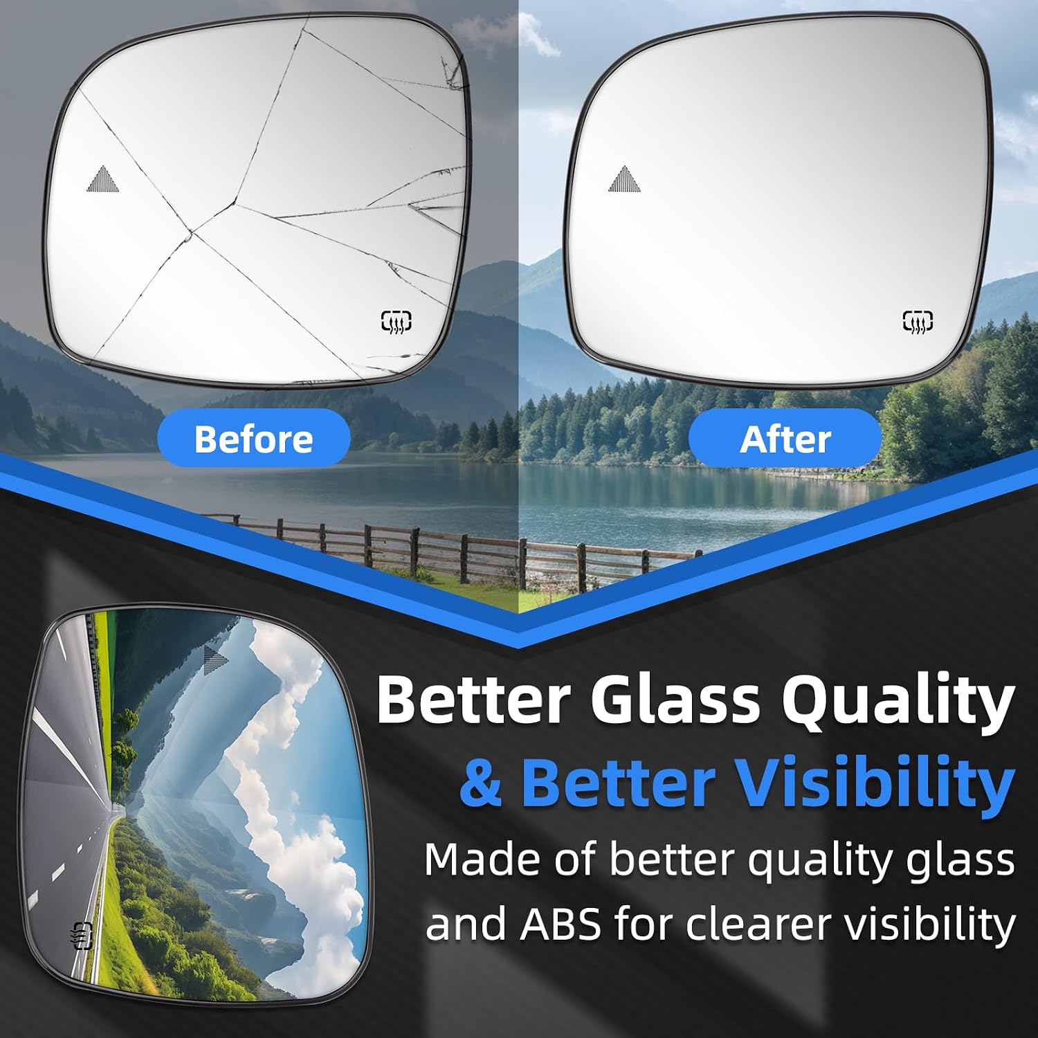 Driver Side Mirror Replacement for Town Country 2008-2016, Grand Caravan 2008-2020, for RAM CV 2012-2015, Routan 2009-2014 - Left Side Rear View Mirrors Glass with Power Heated & Blind Spot
