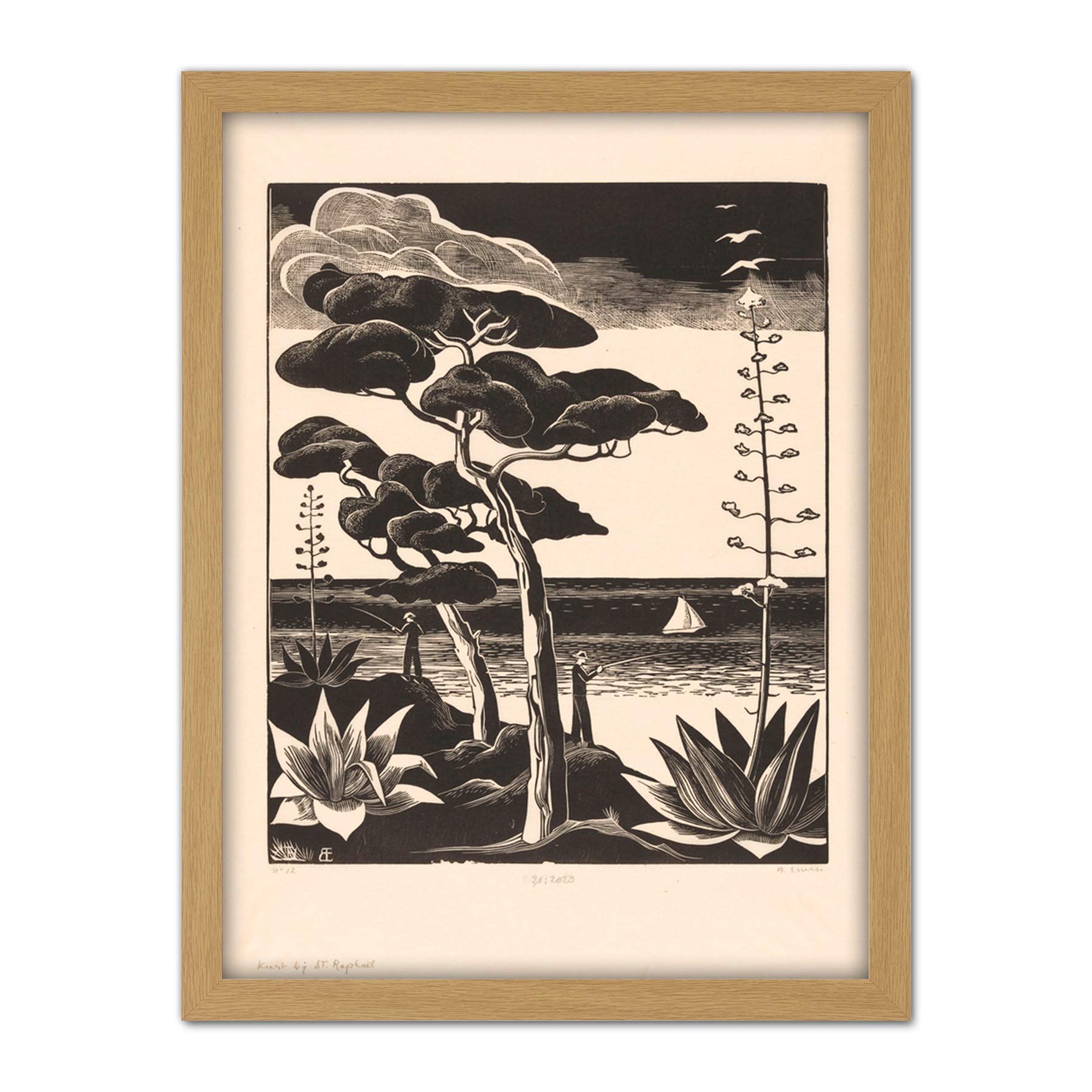 Artery8 Bernard Essers Coast At Saint-Raphael Bw Landscape Artwork Framed Wall Art Print 18X24 Inch