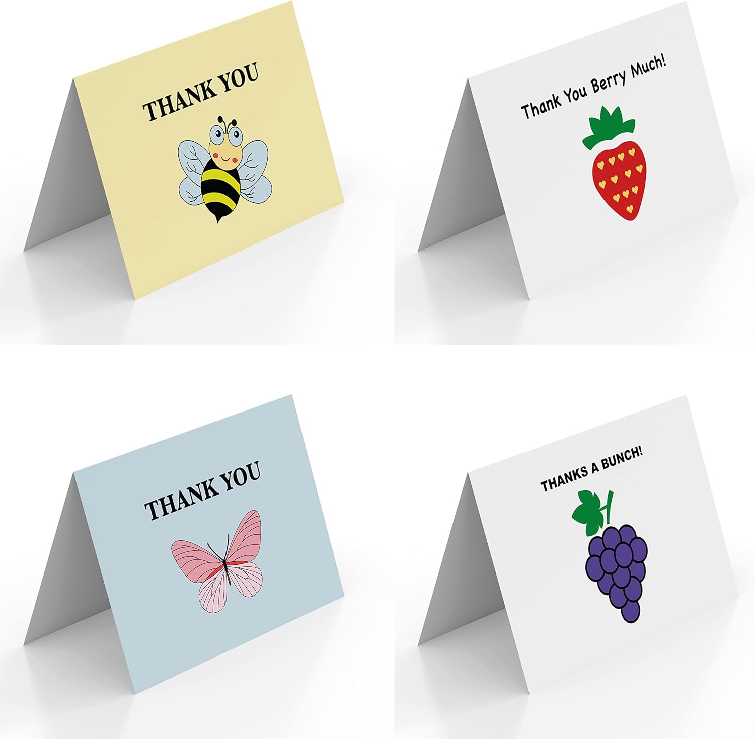 36 Animal & Fruit Pack of Thank You Cards with Envelopes, Thank You