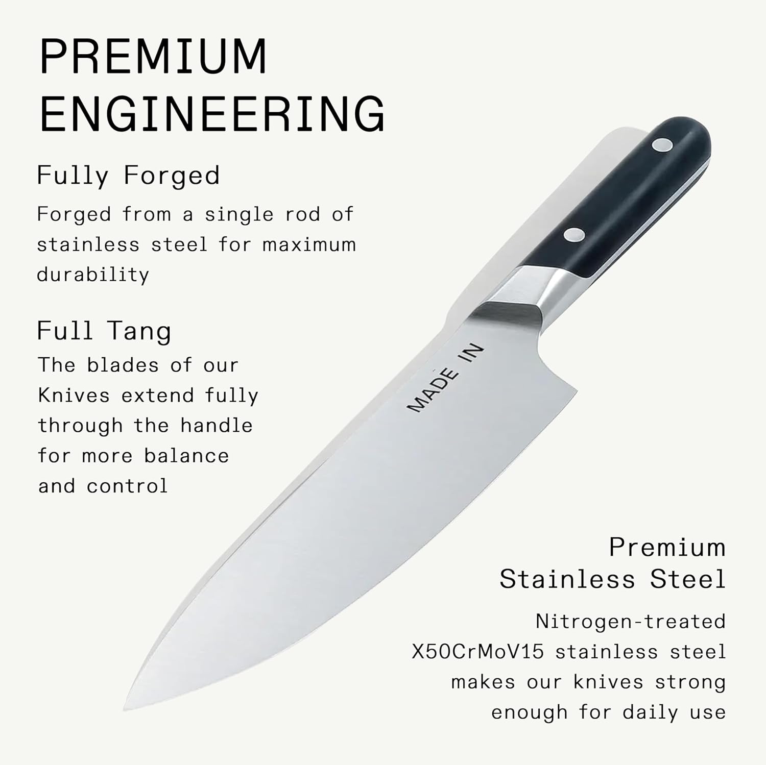Made In Cookware | 8" Chef Knife | Crafted in France | Full Tang With Truffle Black Handle