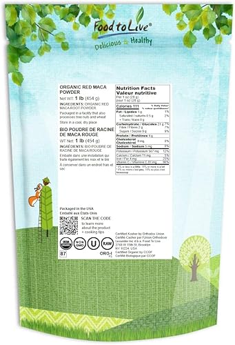 Miniatura 7 de Food to Live Polvo de maca roja orgánica, 4 libras de tierra cruda, sin OMG, Kosher, vegano, harina fina, a granel