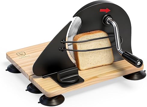 Foldable Bread Slicer for Homemade Bread - Folds Flat for Drawer Storage - Bamboo Base with Adjustable Thickness Guides - Manual Hand Crank Cutter for Sourdough, Artisan Loaves & Bagels