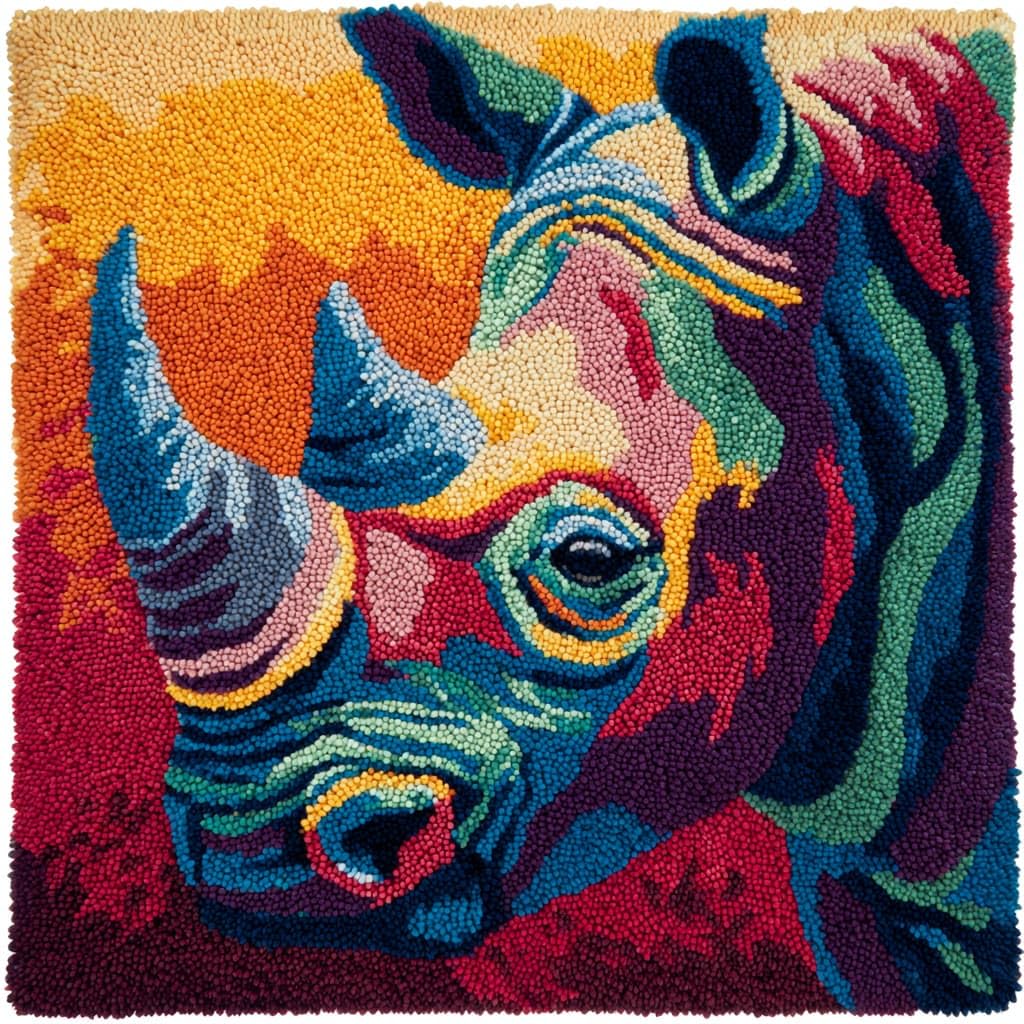 WallustrioaW Latch Hook Cushion Kits,Animal Rhinoceros