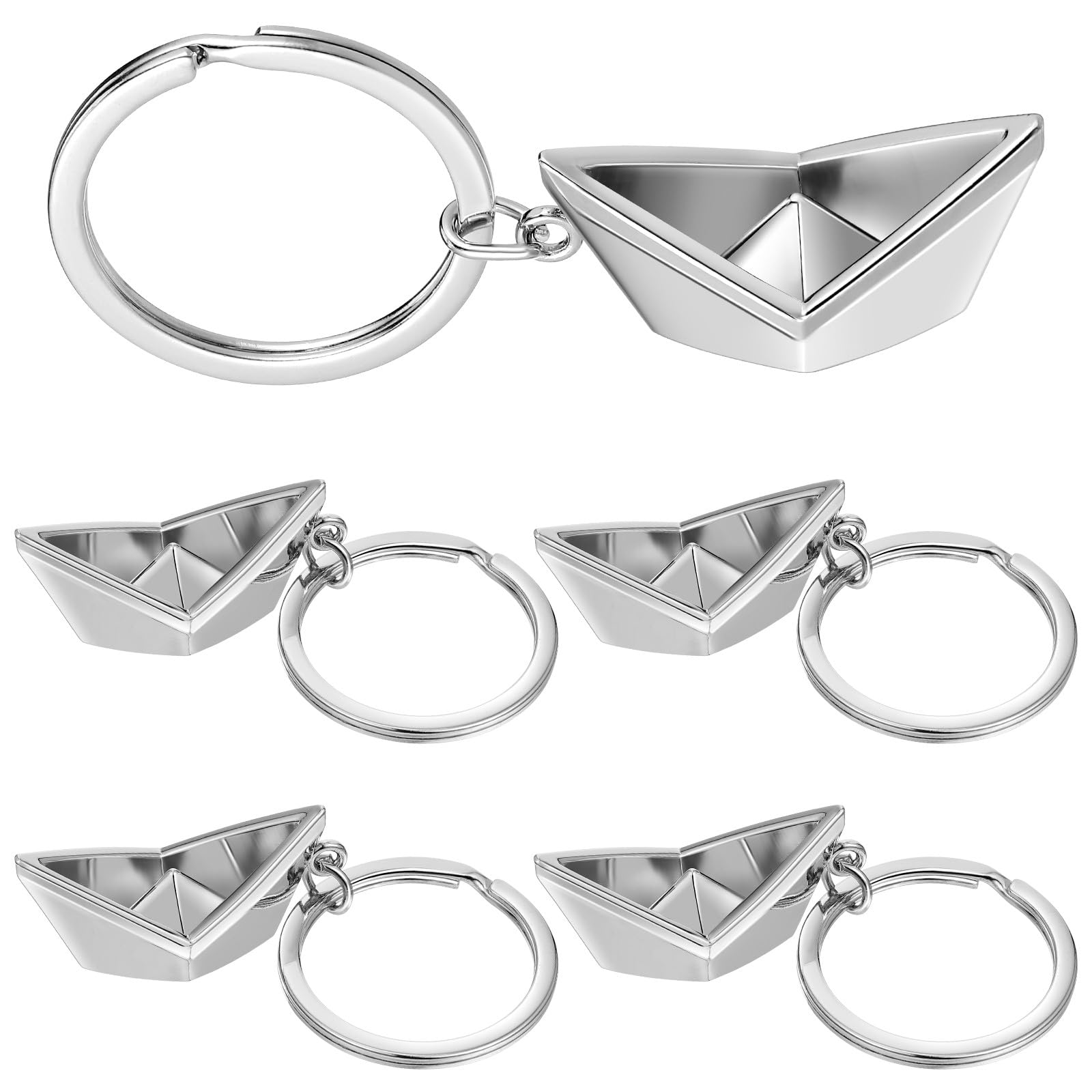 Ciieeo Portachiavi a Forma di Nave di Carta in Metallo Argento 5 Pezzi 7 * 12 CM Decorazione Chiave per Auto e Borsa Regalo Piccolo per Amici