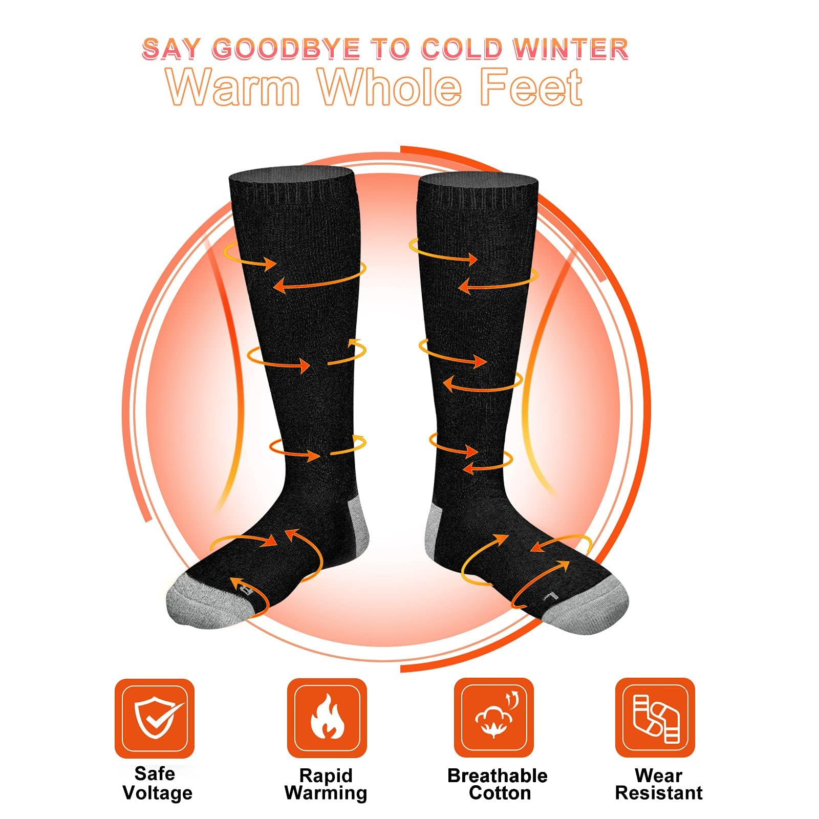 Heated Socks for Men Women, Electric Heated Socks, Battery Heated Socks for Skiing Camping Cycling Hunting Fishing Outdoor Sport Warm Winter