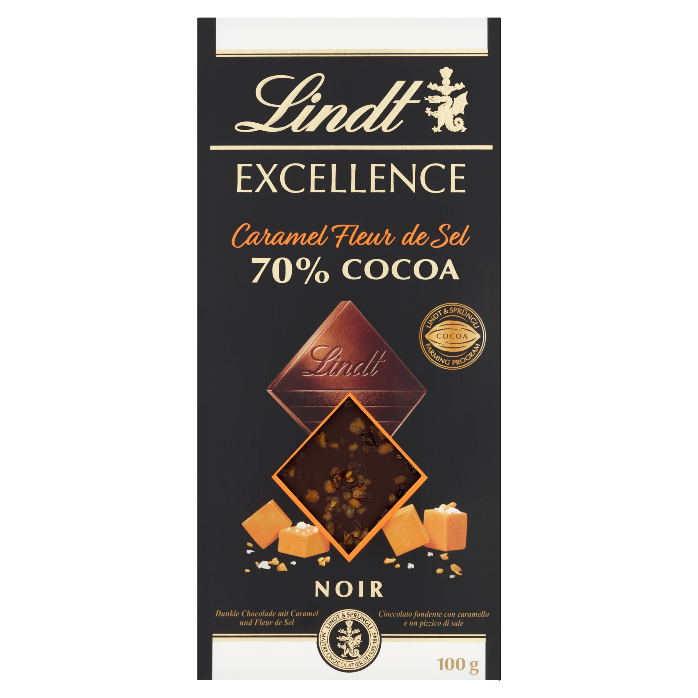 Lindt Excellence Passion Caramel and Sea Salt Dark Chocolate Bar 100g