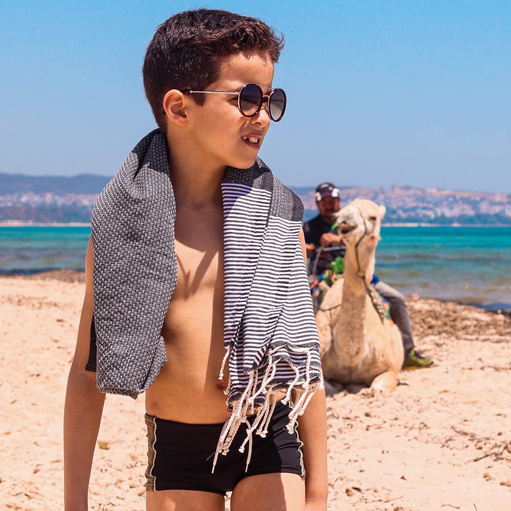 SOLTAKO Fouta Plage - Nid d'Abeille - Lot de 2 Fouta XXL - Serviette Plage Anti Sable - Drap de Bain pour Hammam, Sauna - Serviette Grande Taille - 100x200 cm - Drap 2 Personnes