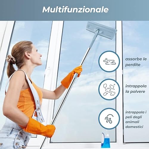 Miniatura 5 de EasyGleam - Juego de fregona y cubeta azul de microfibra con mango de acero inoxidable, innovador cubo de doble cámara para uso húmedo y seco. 4