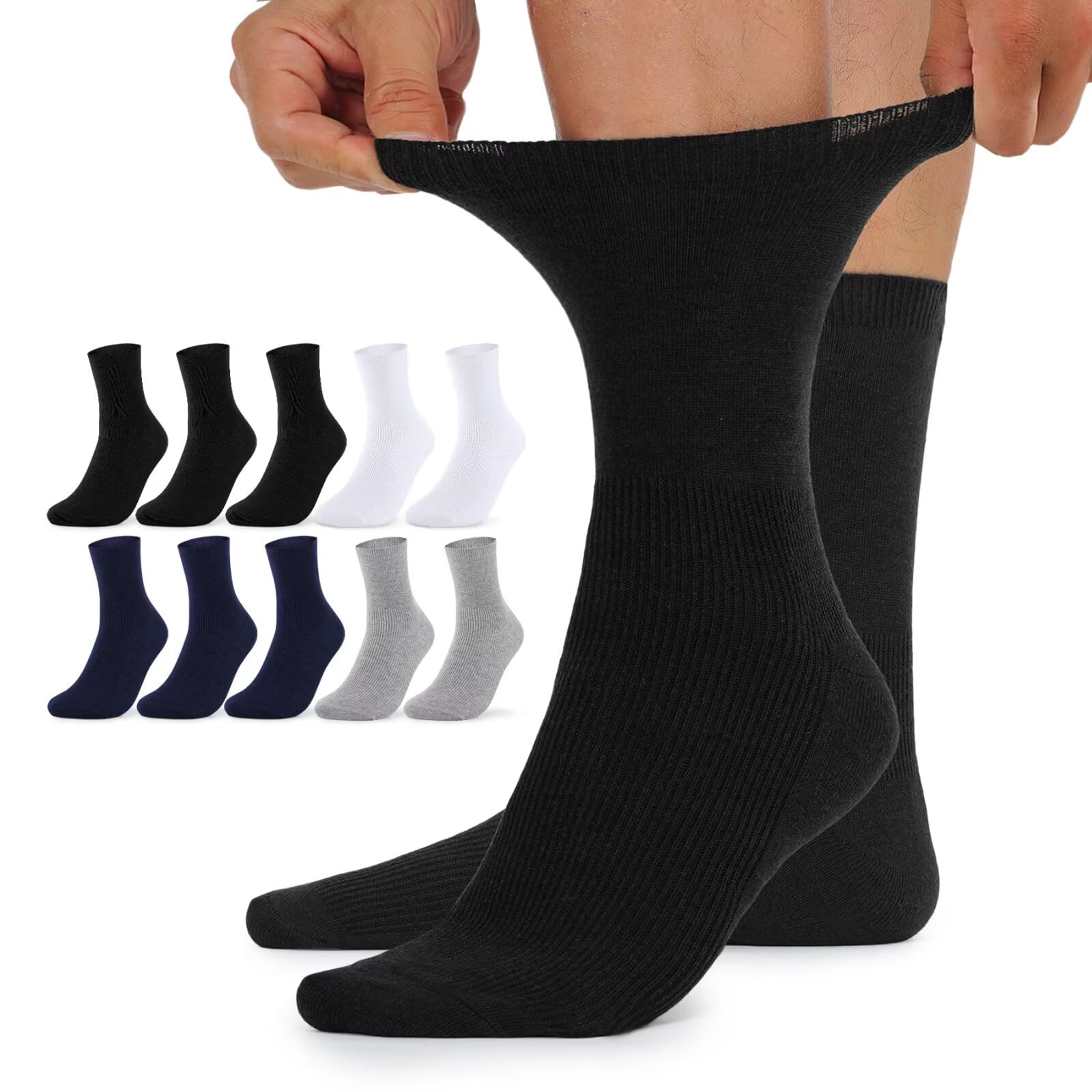 TUUHAW 10 Paar Diabetikersocken Herren und Damen ohne Gummibund Diabetiker Socken mit Komfortbund aus Baumwolle