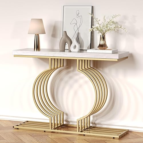 Mesa consola moderna, mesa de entrada, mesa de sofá estrecha de 47.24 pulgadas, combina dos formas diferentes para pasillo, vestíbulo, pasillo, sala