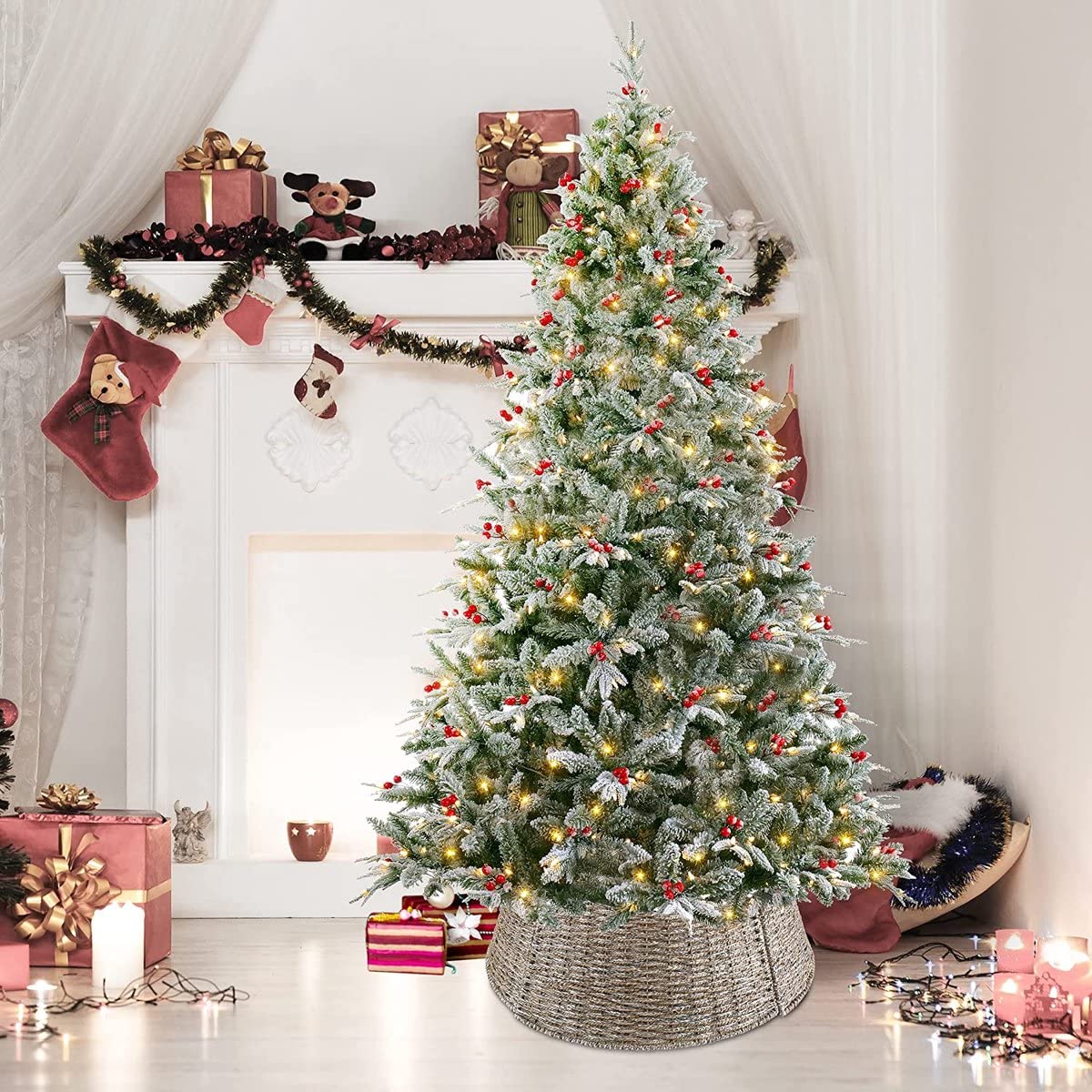 Jupe De Sapin De Noël En Rotin Artificiel - Cache-pied Décoratif Ø 60 Cm, Style Naturel - Pour Arbre Intérieur/Extérieur