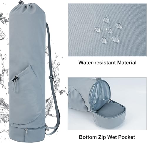 Miniatura 2 de sportsnew Bolsa para esterilla de yoga con bolsillo para botella de agua y bolsillo inferior húmedo, bolsa de almacenamiento multifuncional, patente