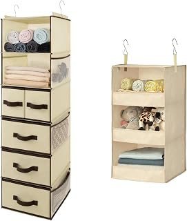 GRANNY SAYS Bundle of 1-Pack Brown 6 Shelf Hanging Closet Organizer with Drawers & 1-Pack Khaki 3-Shelf Hanging Closet Shelves