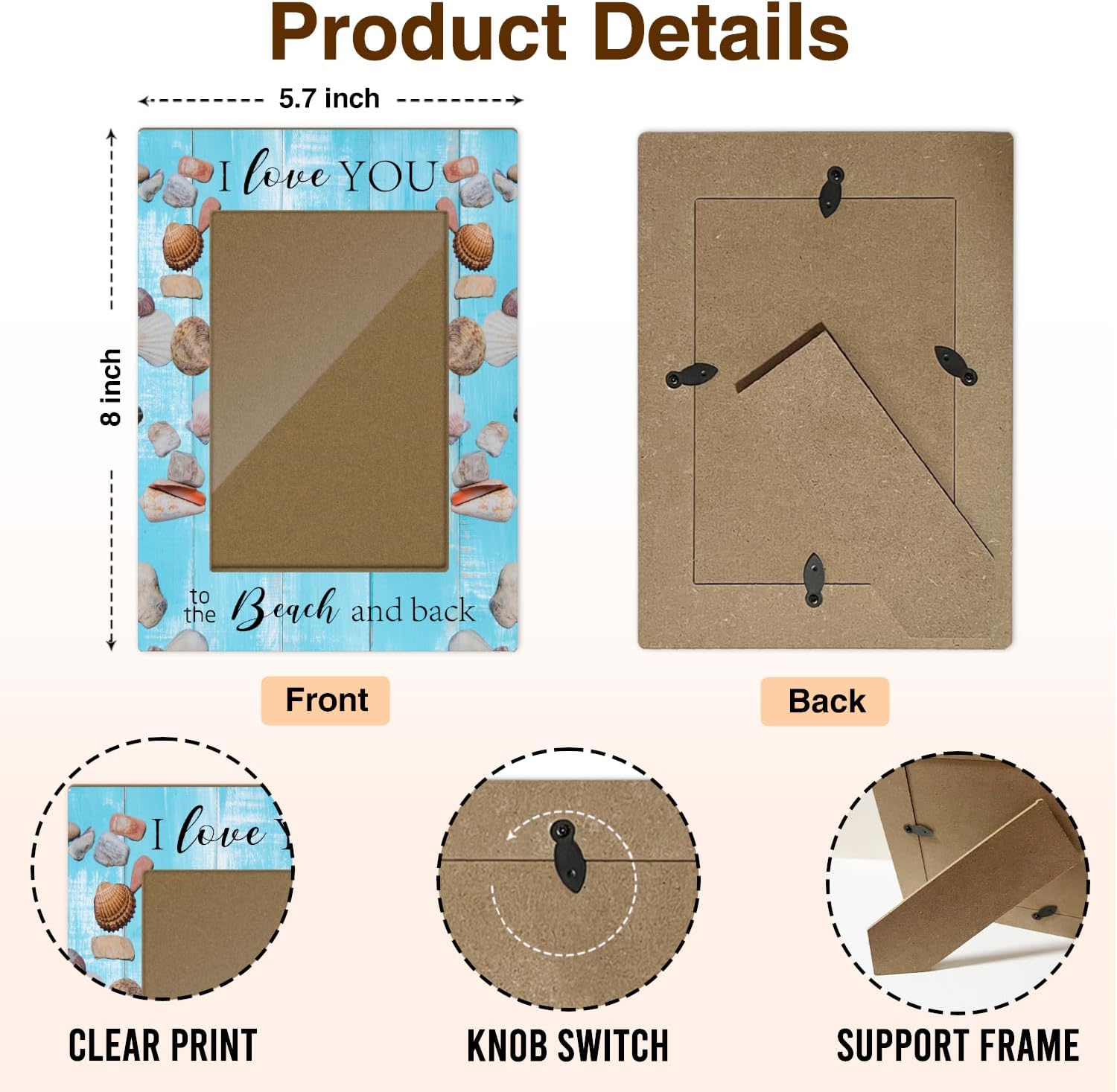Couple Picture Frame - I Love You to The Beach and Back, Travel Wedding Gifts for Women Men Beach Lover, Wooden Picture Frame Fits 4x6 Inch Photo, Home Office Desktop Nightstand Decor -020 image 2