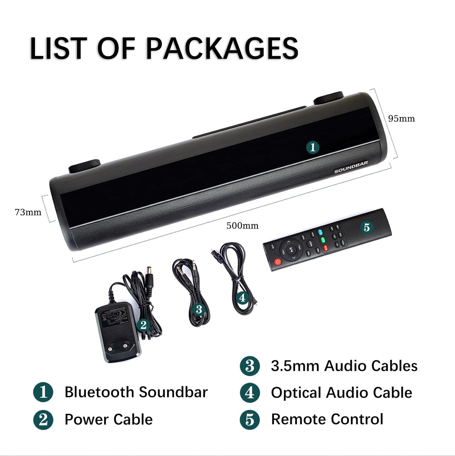 TKMARS Barre de Son TV avec Caisson de Basses Intégré, Soundbar Bluetooth 5.0 Home Cinéma 60W, Connexions HDMI/Optique/AUX, 3 Modes EQ, pour TV/PC/Projecteur/PS4/Smartphone