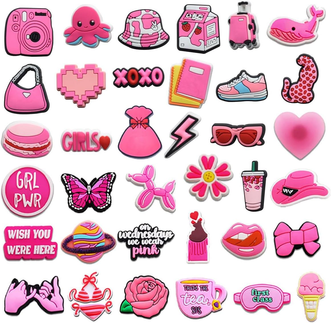37Pcs Cute Shoe Deroration Charms for Crocs Different Shape Charms Party Gift Fit Wristband for Kids and Teens Unisex Adult Party