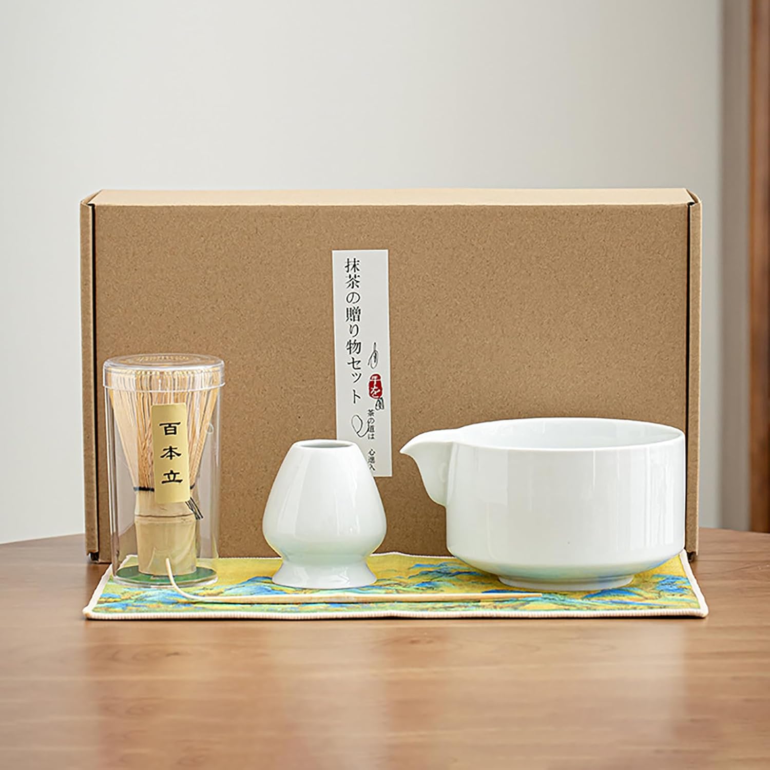 Matcha Tea Set with Bamboo Whisk, Ceramic Bowl, Tea Spoon, Traditional Japanese Tea Ceremony Kit for Indoor Brewing