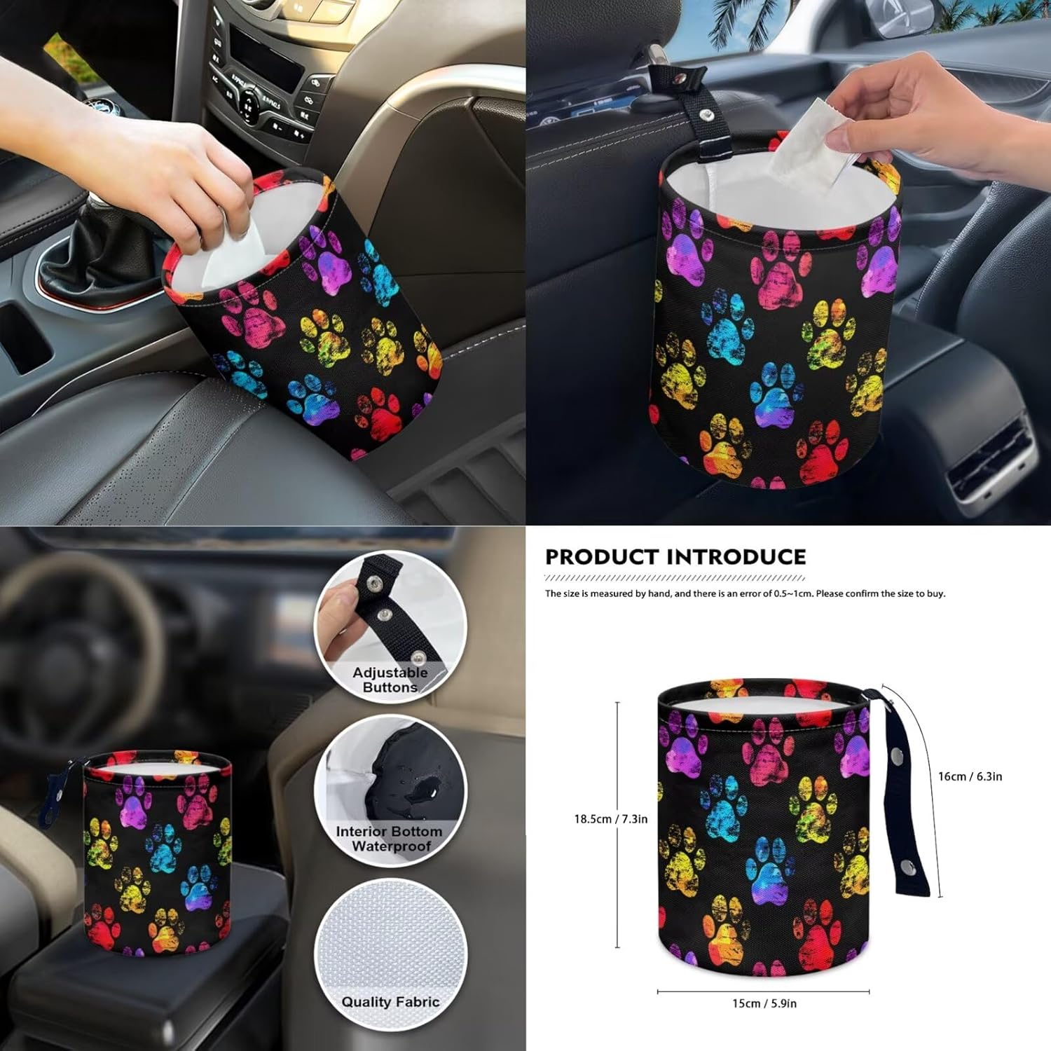 14 Pack Car Seat Covers Full Set Dog Paw Print Automotive Seat Covers with Steering Wheel Cover Center Console Pad Safety Belt Pads Gear Lever & Handbrake Covers for Dog Lovers
