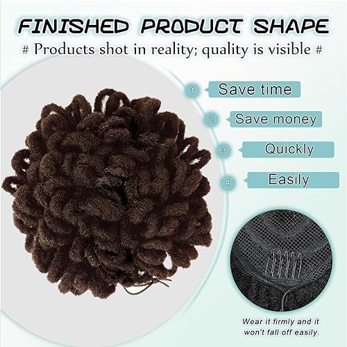 Miniatura 8 de DreadLock - Peluca de cola de caballo sintética sintética con cordón para cola de caballo, moño con pétalo, moño con clip para mujeres negras (#33)