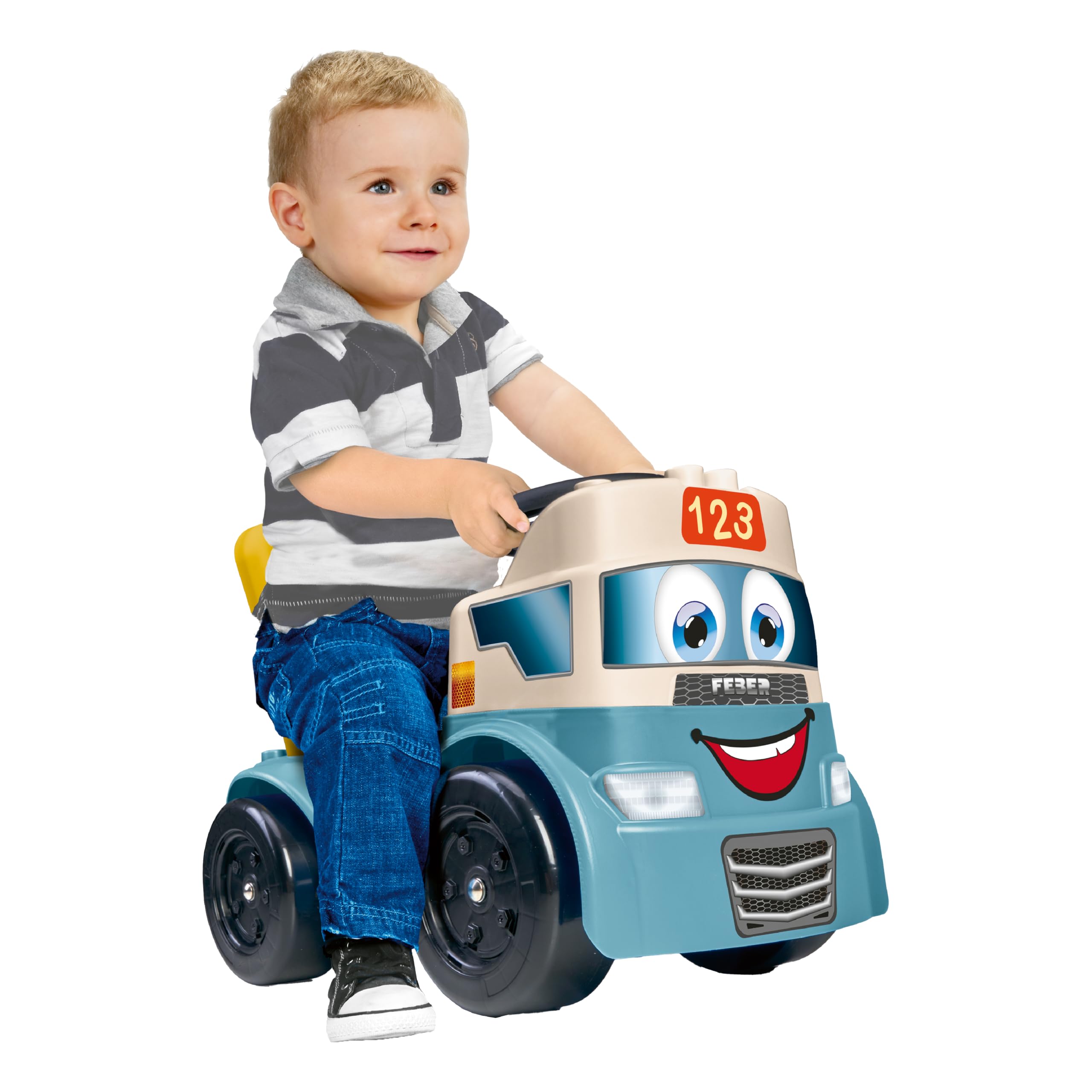 FEBER Motofeber Casual Blocks, Correpasillo de Empuje y Andador, Juego 3 en 1, Incluye Panel de Encajables y 10 Bloques de Figuras Geométricas, Maletero para Guardar Bloques, Famosa (FED32000)