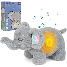 Breathing Stuffed Animal for Anxiety, Baby Soothers for Sleep, Elephant Stuffed with White Noise Pure Music for Anxiety Baby Sleep Aid Enhance 30Min Auto Off