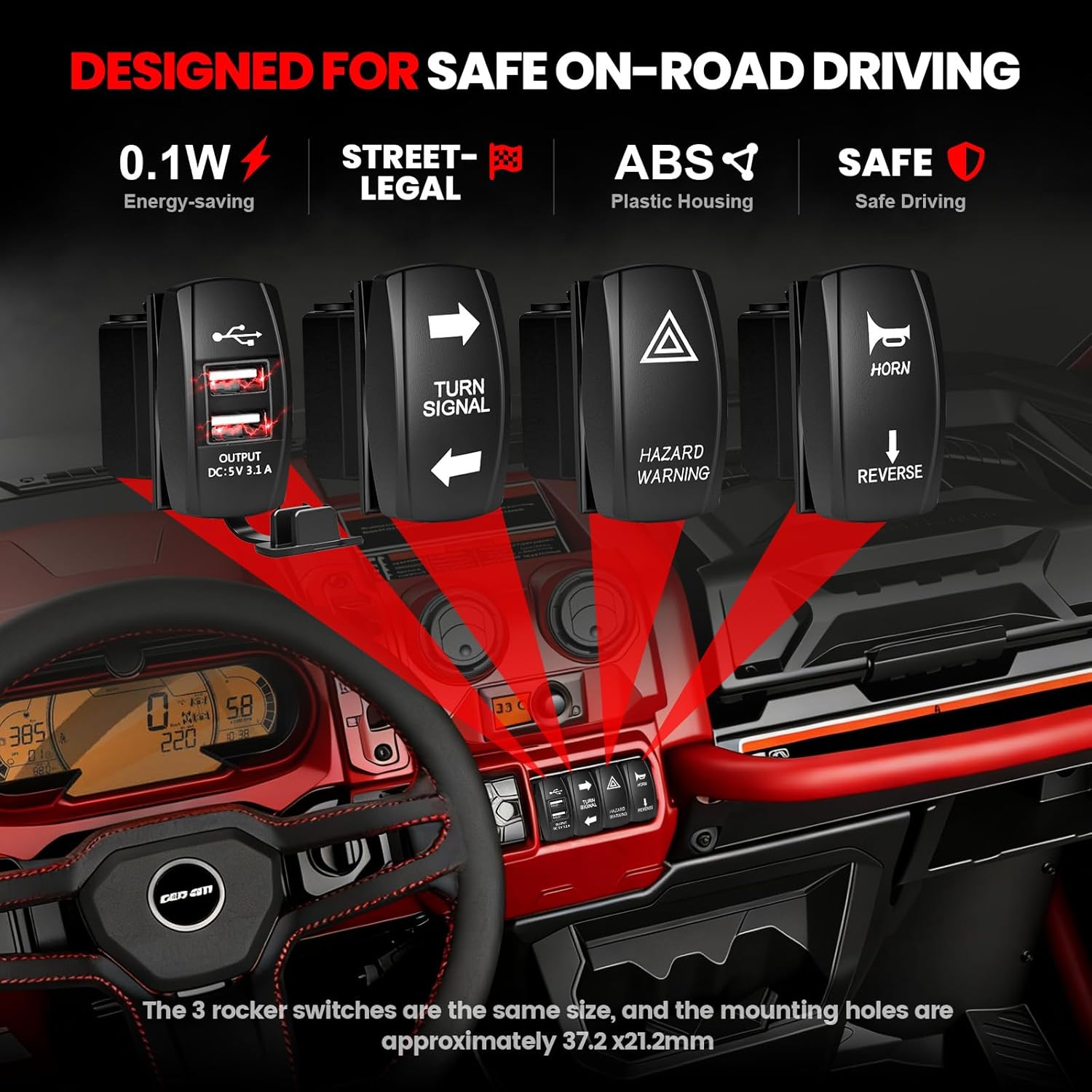 Universal UTV Turn Signal Kit with 110D Horn, SXS ATV UTV Street Legal Kit for CFMOTO Polaris Ranger RZR Kawasaki Can-Am, 12V Blinker with Reverse Hazard Light Rocker Switch USB Flasher Relay