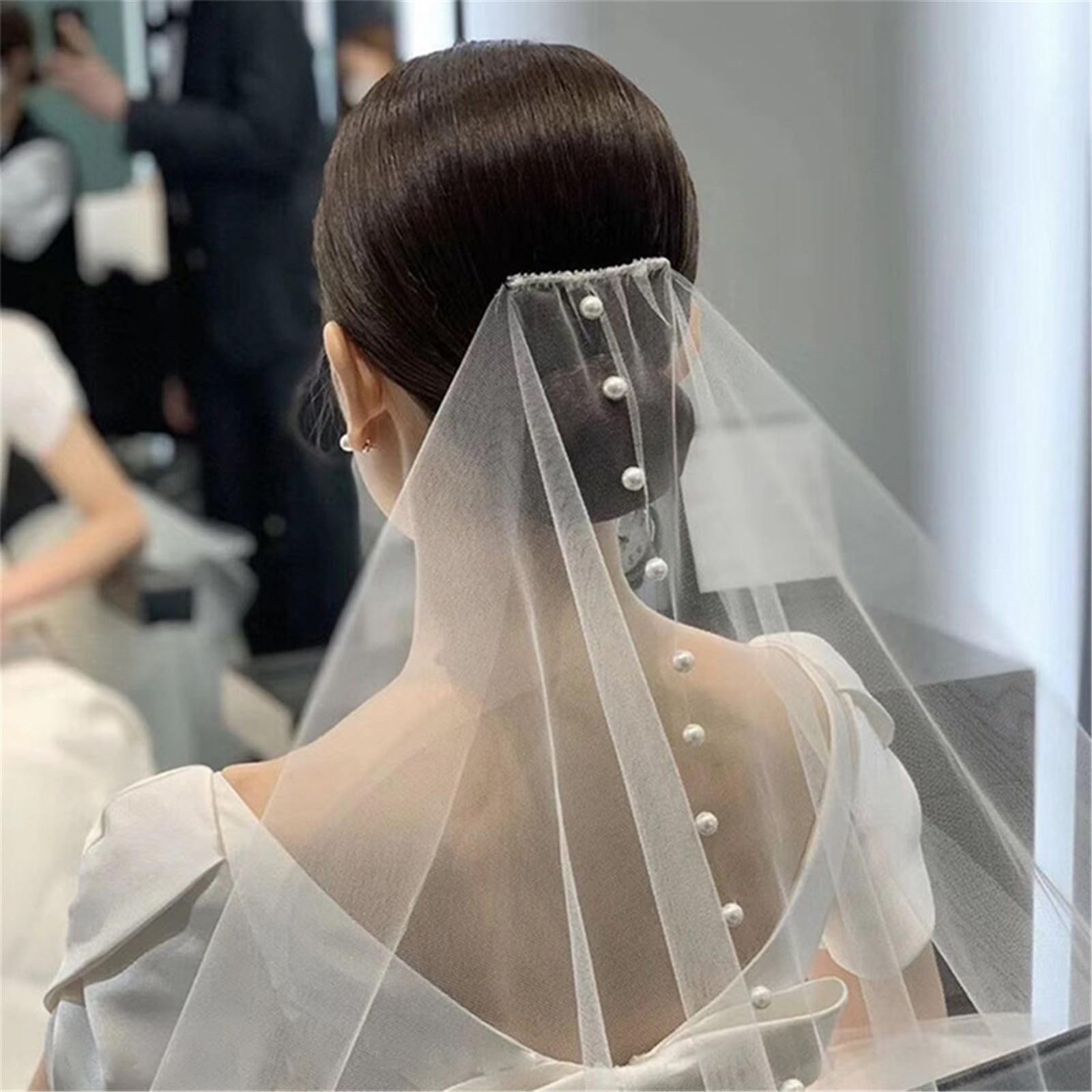 Velo da Sposa Sposa Semplice Foulard in Tulle Perle Corto Addio al Nubilato Addio al Nubilato Velo da Sposa Sciarpa per Addio al Nubilato