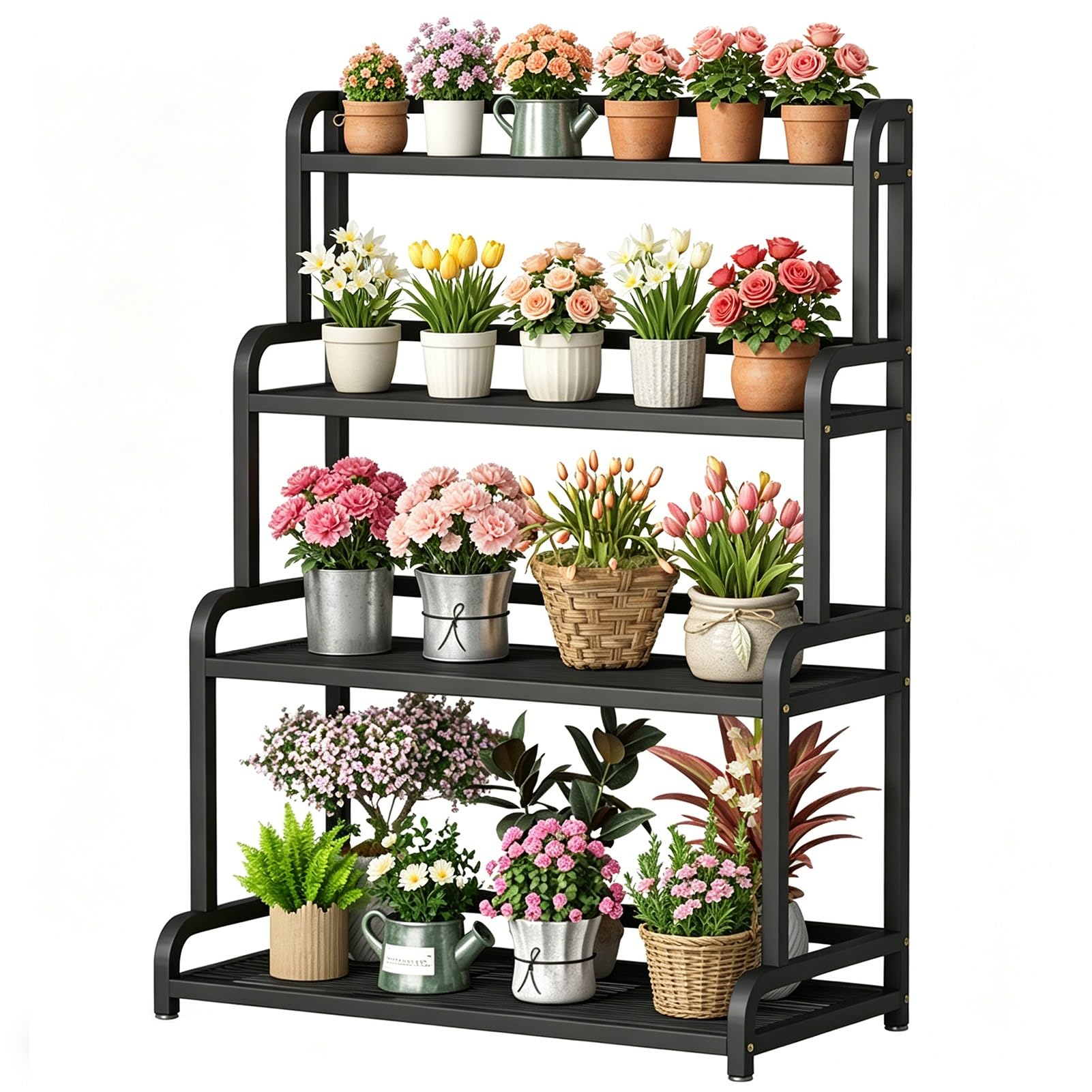 DMCHENGMA 4 Tier Metal Iron Plant Stand, Corner Tiered Plant Shelf for Multiple Plants, 135cm Tall Flower Holder Display Rack - Black(60x50x135cm)