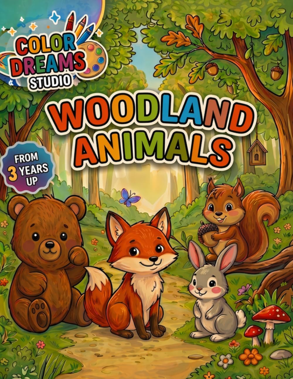 Woodland Animals: Coloring Book for Kids, 40 Adorable Animal Illustrations