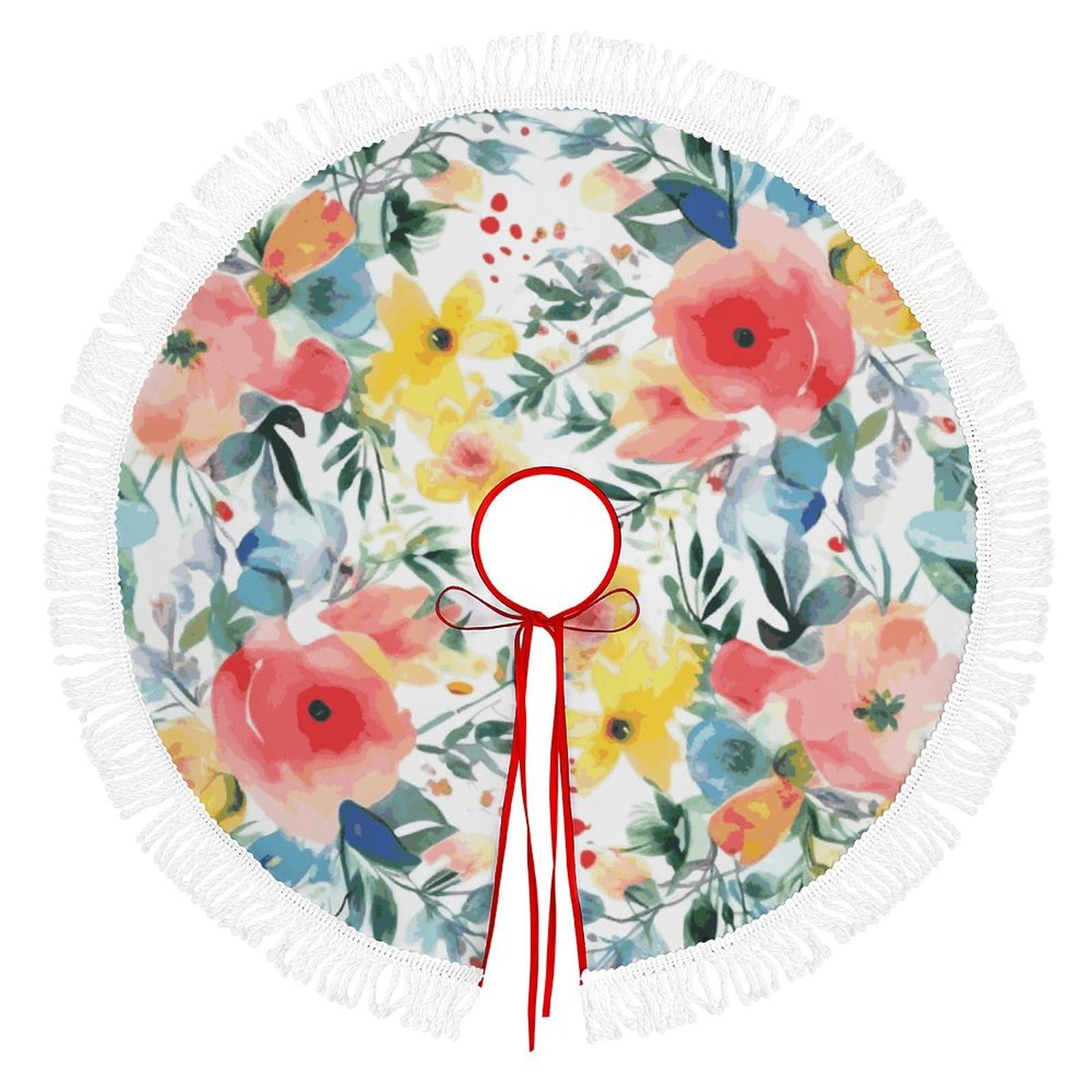 Bright Floral Watercolor Christmas Tree Skirt Fashion Waterproof Trees Skirt Vintage Tree Skirts Farmhouse Decor Xmas Holiday Home Party Decorations