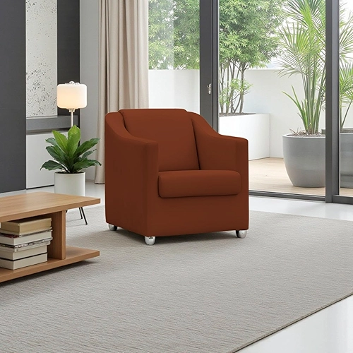 Poltrona Para Sala Decorativa Cadeira Reforçada Para Recepção Consultório Escritório Pé Cromado - Clique E Decore (Terracota)