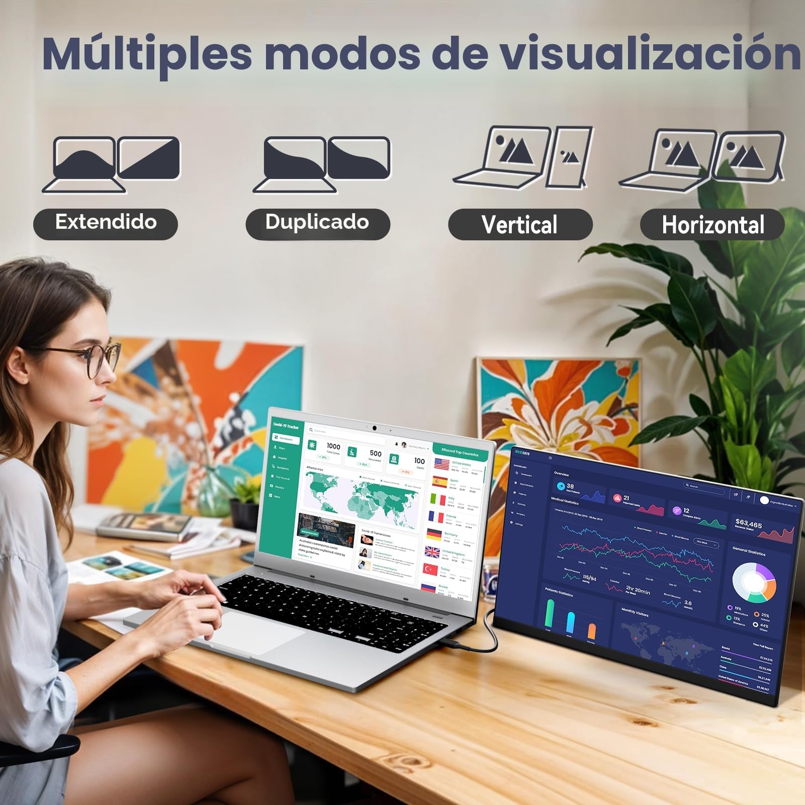 KEFEYA 15.6" Monitor Portatil para Todos Tamaños de Laptops 120% sRGB Pantalla Portati Desmontable Extensor Laptop Screen Extender Plug-Play Pantalla Portatil para Windows, Mac, Android