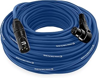 Balanced XLR Cable Male to Right Angle Female - 75 Feet Blue - Pro 3-Pin Microphone Connector for Powered Speakers, Audio Interface or Mixer for Live Performance & Recording