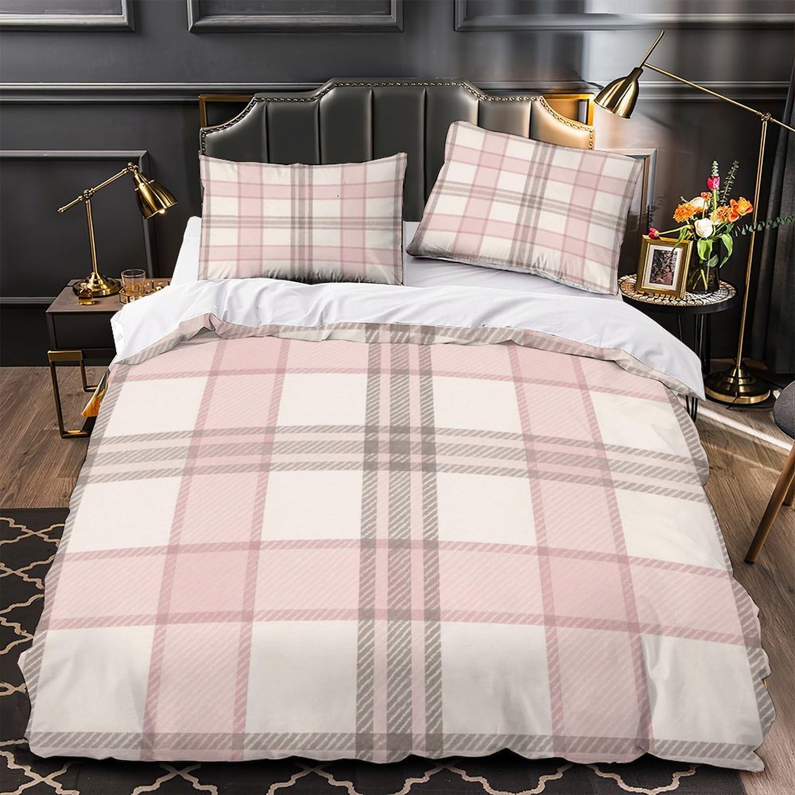Housse de couette rose cœurs hypoallergénique anti-acarien pour grand lit