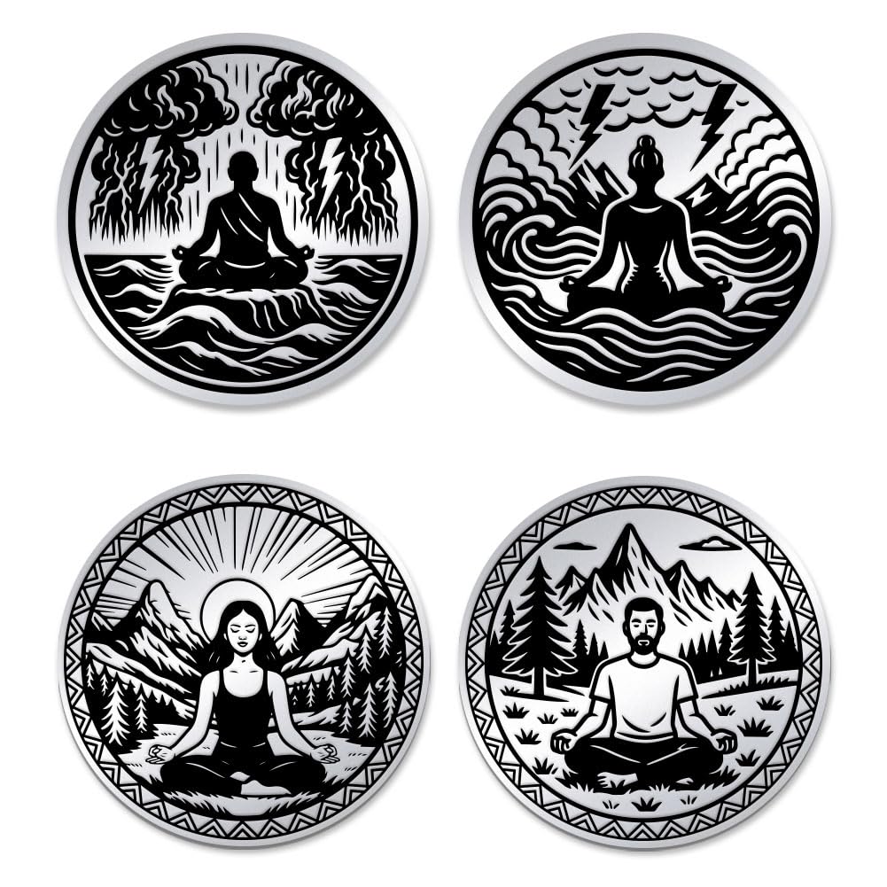 UNICRAFTALE 2Pcs 2 Styles Meditation Sitting Sobriety Coin Stainless Steel Recovery Medallions Serenity Peace within The Storm Sober Chip In Recovery Alcoholics Anonymous Gifts for Man Women