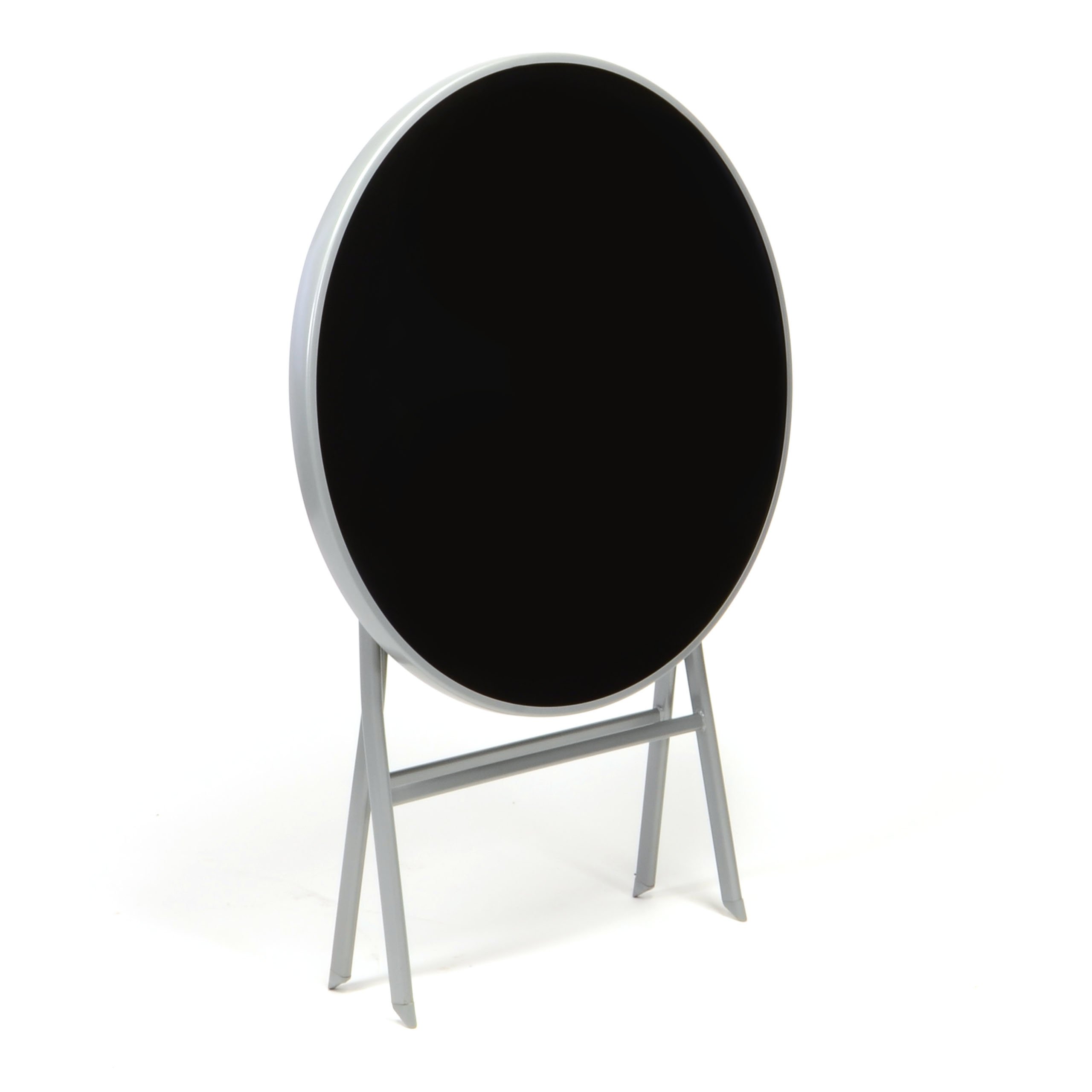 NEXOS Klappbarer Bistrotisch Lara aus Metall/Glas - Ø 70 cm | stabil und witterungsbeständig - Glasplatte Schwarz – Gestell Silber