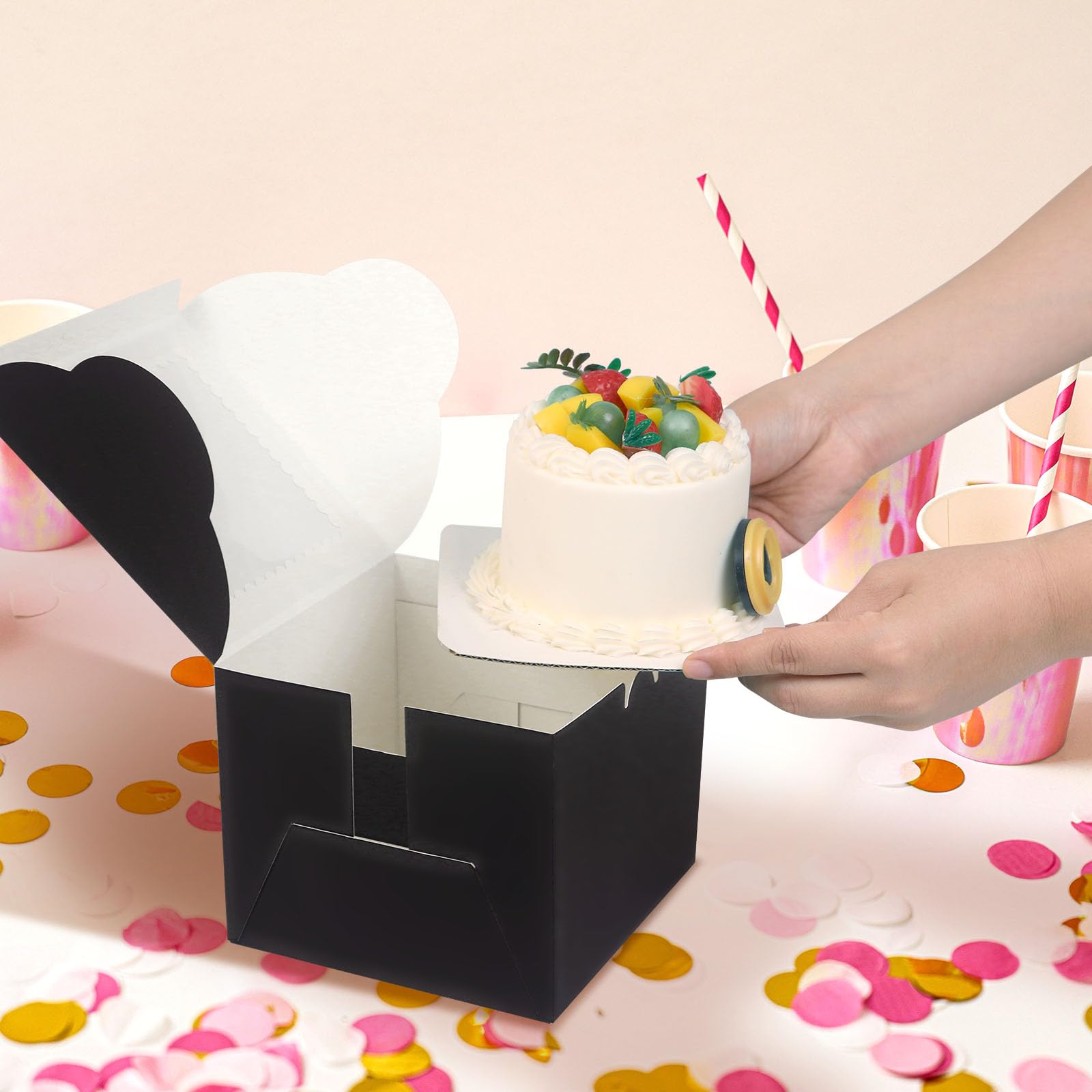 Mini-Kuchenboxen mit Fenster, 15,2 x 15,2 x 12,7 cm, schwarze Backboxen, kleine 4 Cupcake-Boxen, Kuchenverpackung für Gebäck, Kekse, Pralinen, Cupcakes, Geburtstagsparty, Hochzeit, 20 Stück