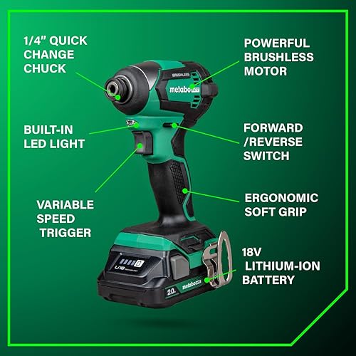 Miniatura 8 de Metabo HPT Taladro Percutor Inalámbrico MultiVolt™ de 18V, Destornillador de Impacto, Sierra Recíproca, y Linterna Kit Combinado de 4 Piezas |