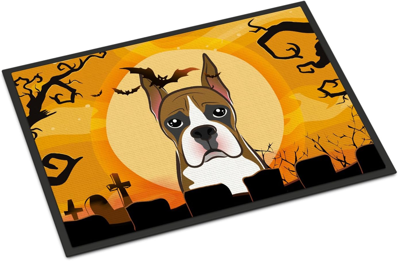 Caroline's Treasures BB1781MAT Halloween Boxer Doormat 18x27 Front Door Mat Indoor Outdoor Rugs for Entryway, Non Slip Washable Low Pile, 18H X 27W