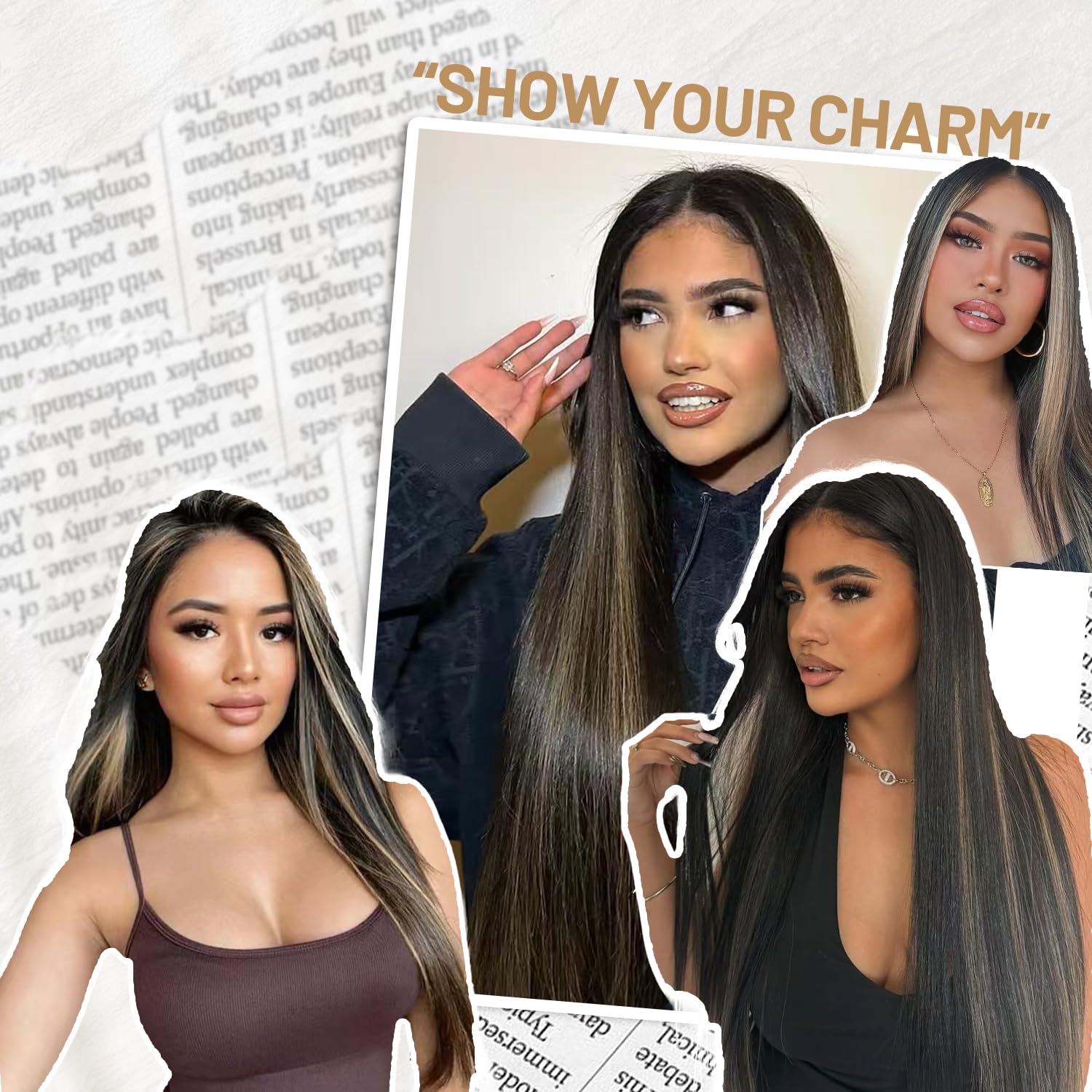 28 Inch Long Straight Honey Brown Wigs for Women, Heat Resistant Synthetic Hair Middle Part, Natural Looking Wig for Daily/Party/Cosplay